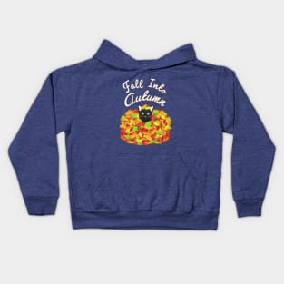 Fall Into Autumn. Kitty Cat in a Pile of Colorful Leaves. Fall Into Autumn. Kitty Cat in Pile of Colorful Leaves. (Black Background) Kids Hoodie